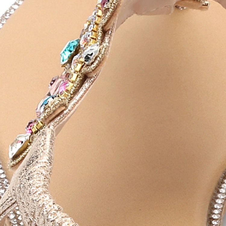 Rhinestone Thong Elastisk Band Kvinners Flate Sandaler