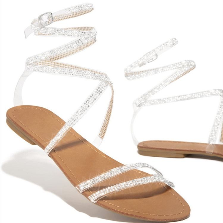 Round Toe Flat With Buckle Low-cut Upper Sandals For Kvinner