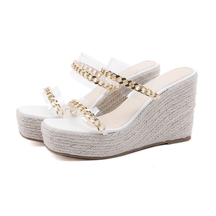 Slip-on Woven Wedge Heel Rubber Dame Tøfler