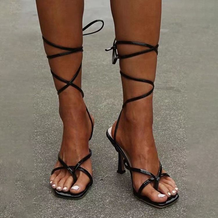 Thong Stiletto Heel Lace-up Western Dame Sandals