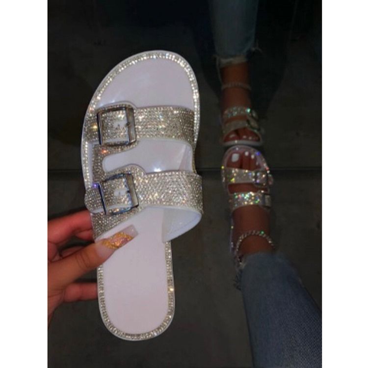 Toe Ring Rhinestone Flat With Plain Dame Tøfler