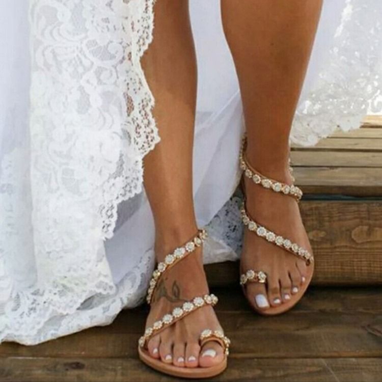 Toe Ring Slip-on Flat With Plain Dame Sandals