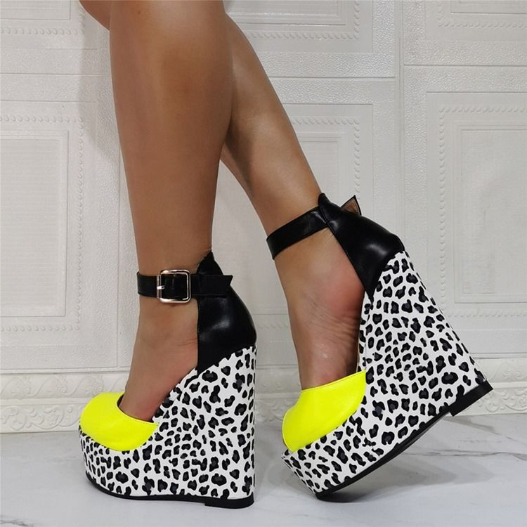 Wedge Heel Peep Toe Buckle Leopard Dame Thin Shoes