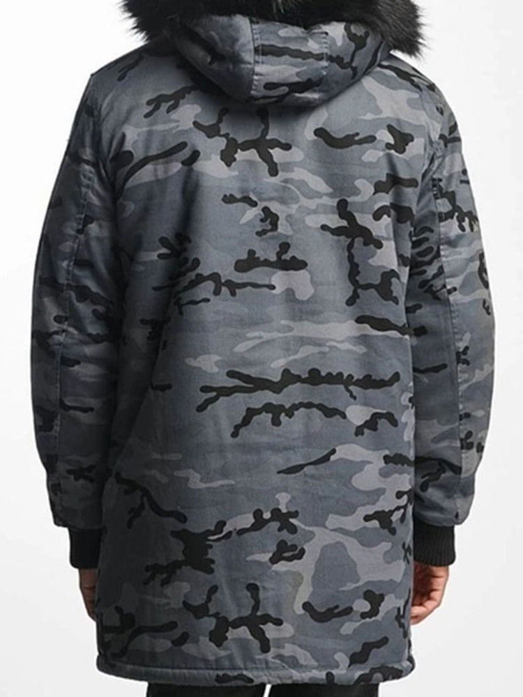 Camouflage Glidelås Med Hette Casual Dunjakke For Menn