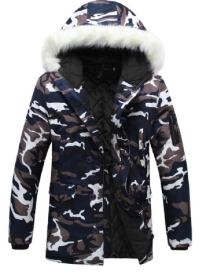 Camouflage Print Faux Fur Collar Thicken Zipper Winter Winter Coat