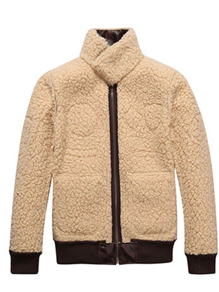 Faux Shearling Thicken Warm Small Size Menns Pu-kåpe