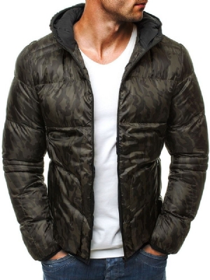 Herre Camouflage Print Hooded Casual Jacket Med Glidelås