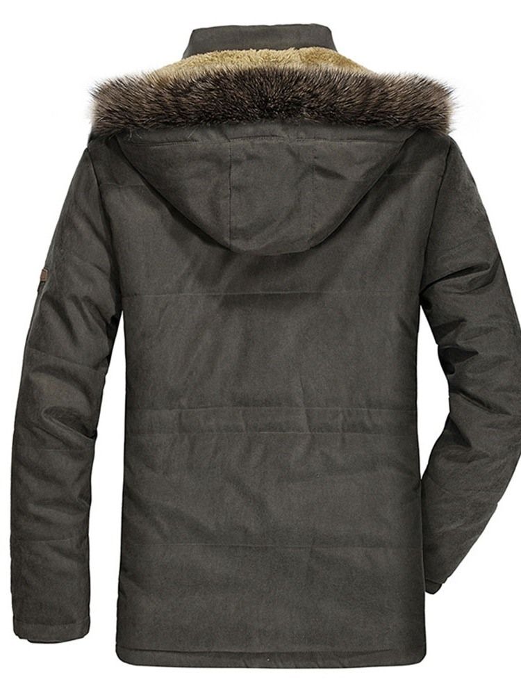 Mid-length Button Hooded Glidelås Casual Menns Dunjakke