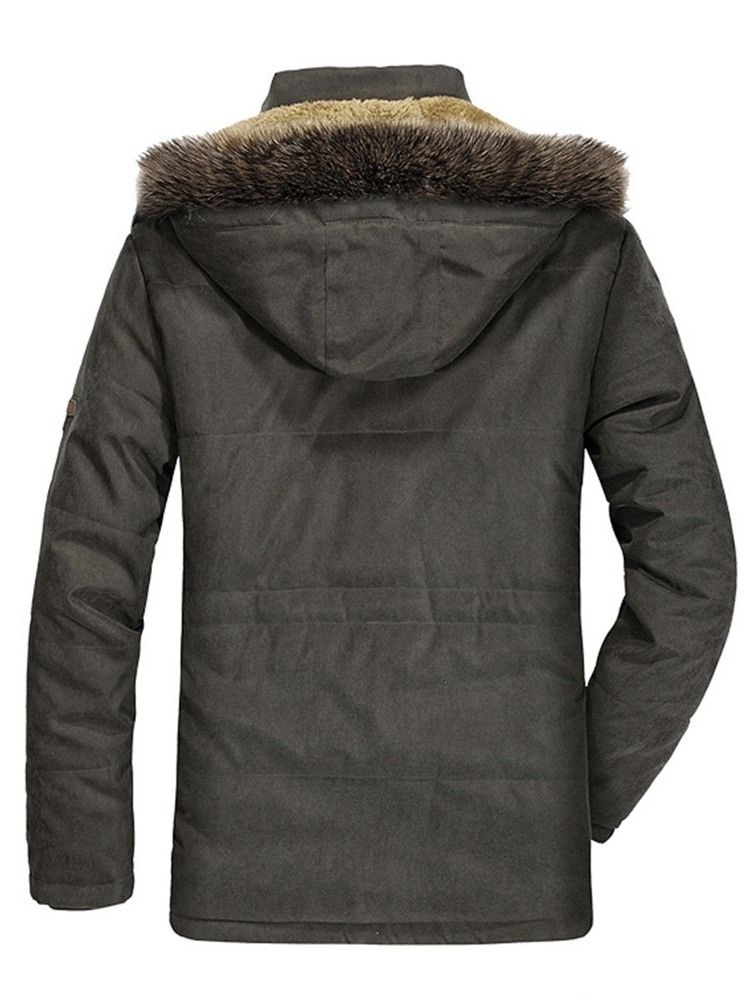 Mid-length Button Hooded Glidelås Casual Menns Dunjakke