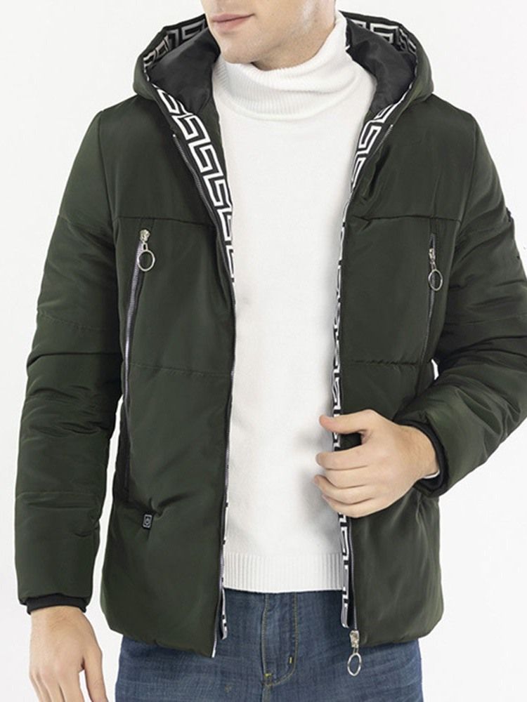 Mid-length Hooded Patchwork Casual Menns Dunjakke