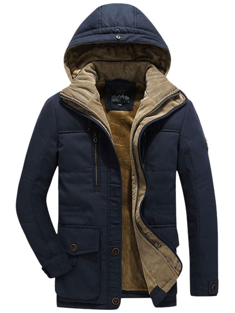 Mid-length Hooded Patchwork Glidelås Casual Menns Dunjakke