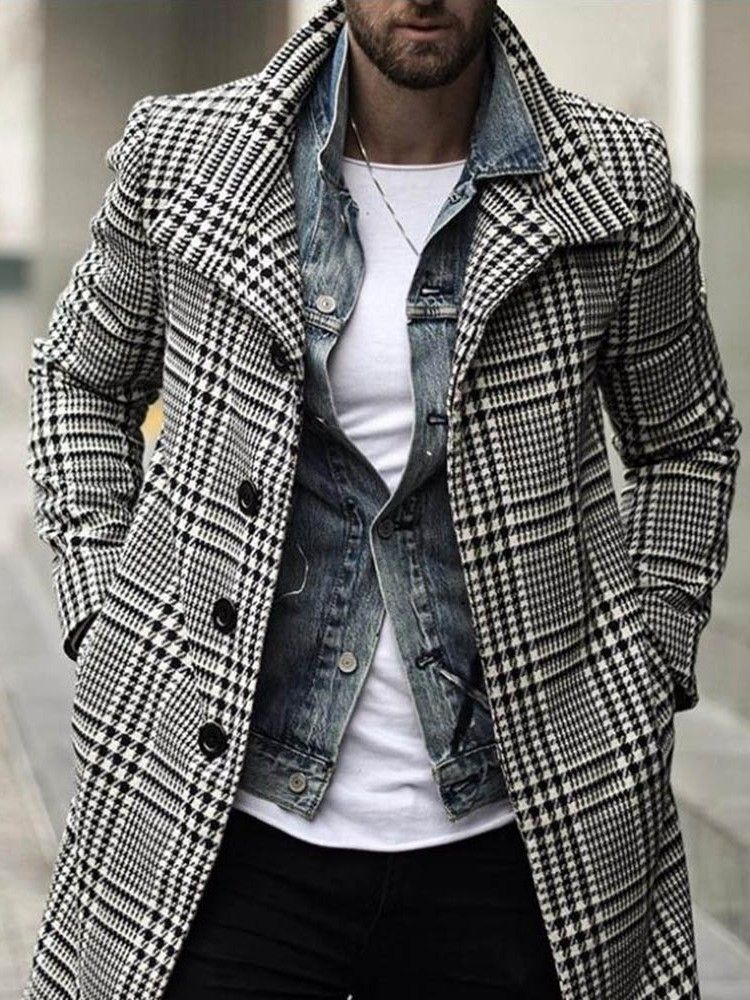 Mid-length Style Button Lapel A Line Single-breasted Herre Coat