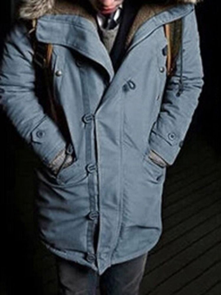 Patchwork Mid-length Hooded Casual Down Jacket For Menn