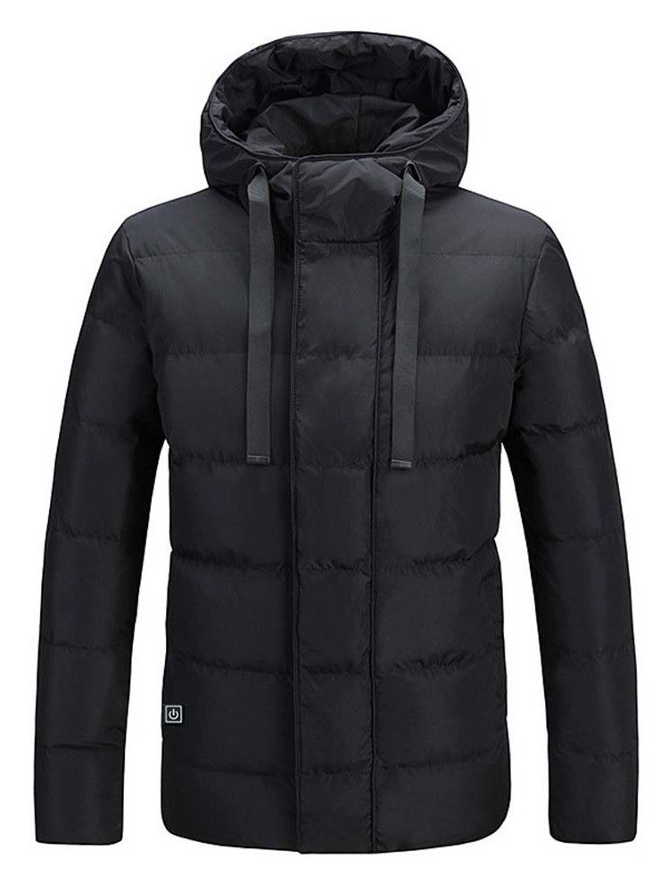 Plain Hooded Mid-length Glidelås Casual Menns Dunjakke