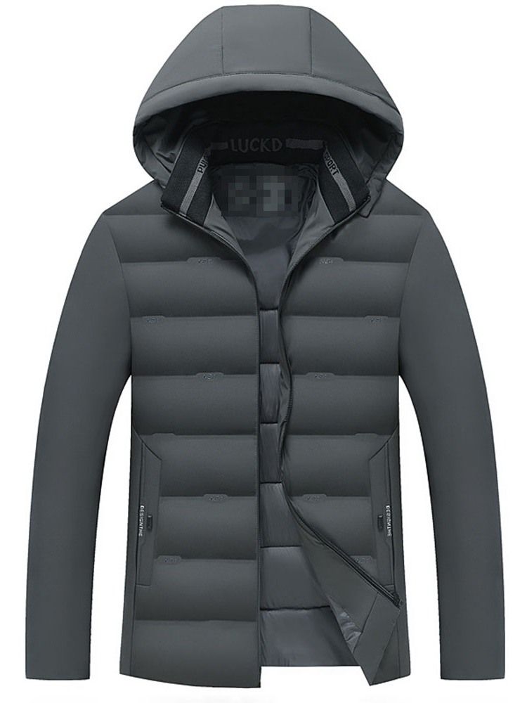 Plain Hooded Standard Casual Glidelås Dunjakke For Menn