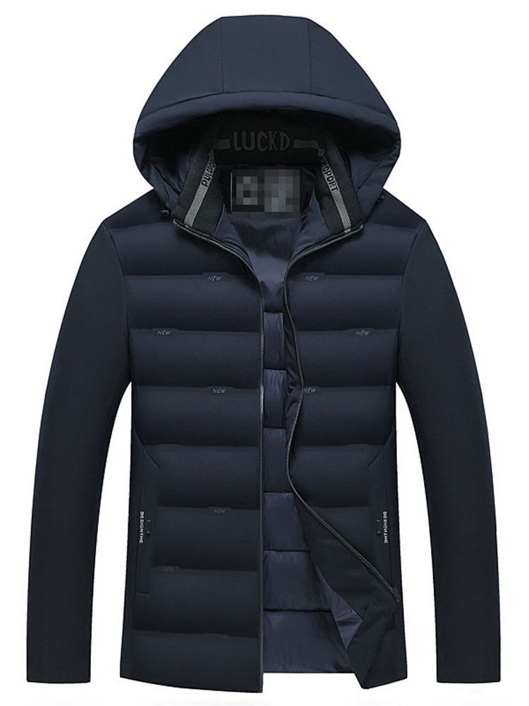 Plain Hooded Standard Casual Glidelås Dunjakke For Menn