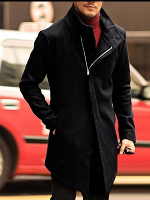 Plain Pocket Mid-length Style Slim Korean Herre Coat