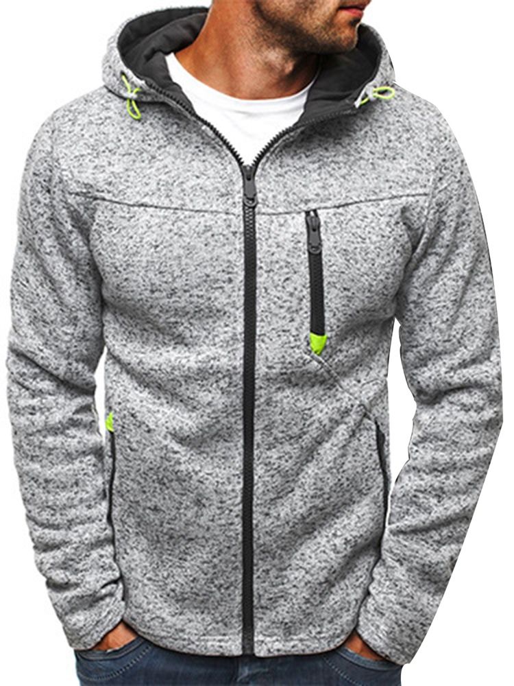 Plian Zipper Up Hooded Loose Hoodie For Menn