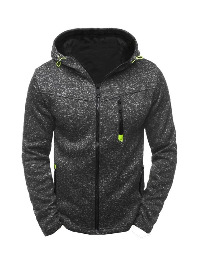 Plian Zipper Up Hooded Loose Hoodie For Menn