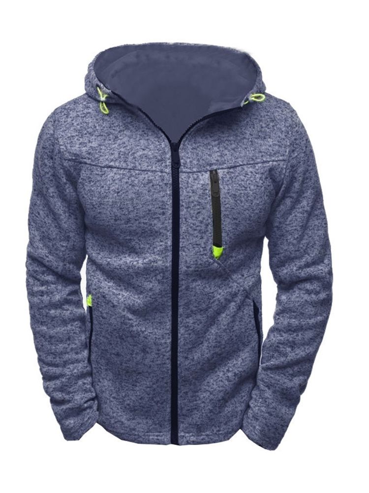 Plian Zipper Up Hooded Loose Hoodie For Menn