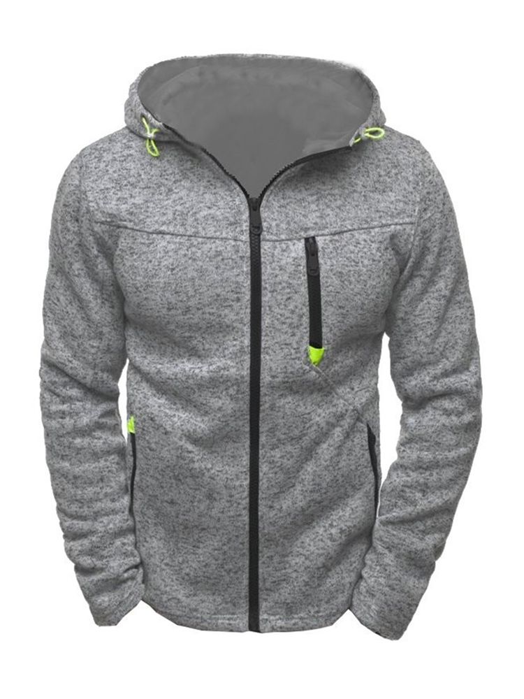 Plian Zipper Up Hooded Loose Hoodie For Menn