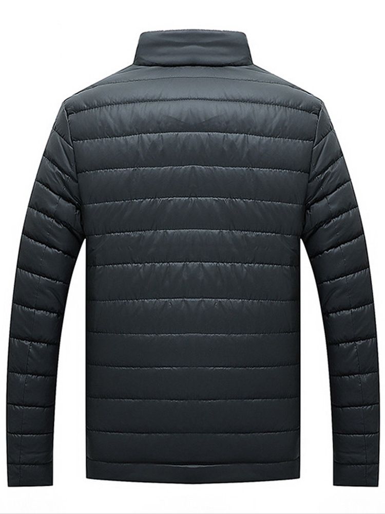 Stand Collar Plain Pocket Mens Winter Quilted Jacket