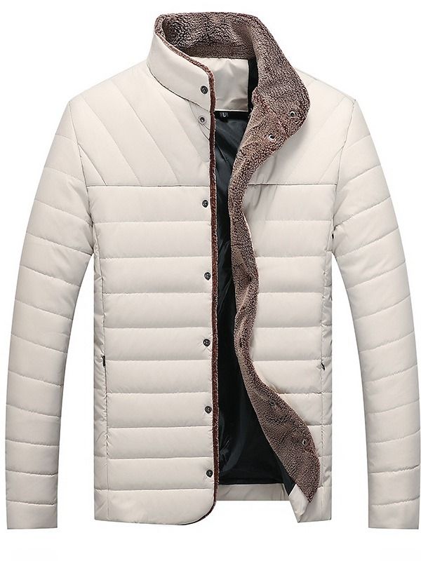 Stand Collar Plain Pocket Mens Winter Quilted Jacket