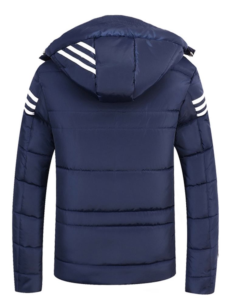 Striped Hooded Thick Mens Zipper Down Jacket