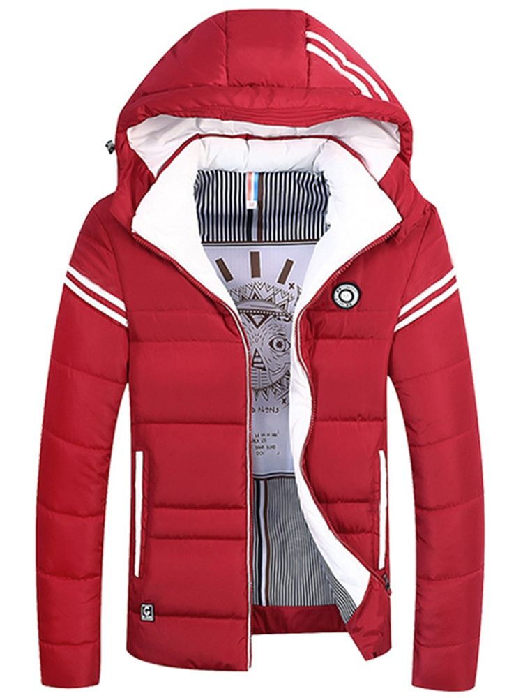 Striped Hooded Thick Mens Zipper Down Jacket