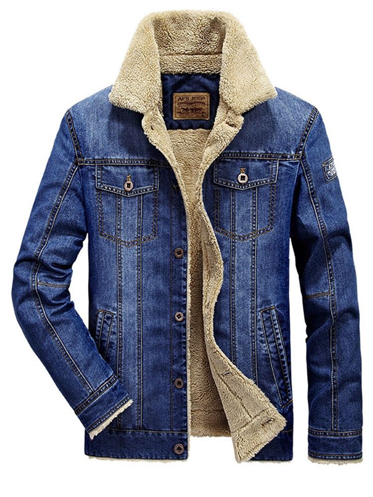 Thicken Warm Denim Lapel Winter Coat For Menn