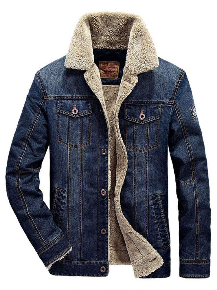 Thicken Warm Denim Lapel Winter Coat For Menn