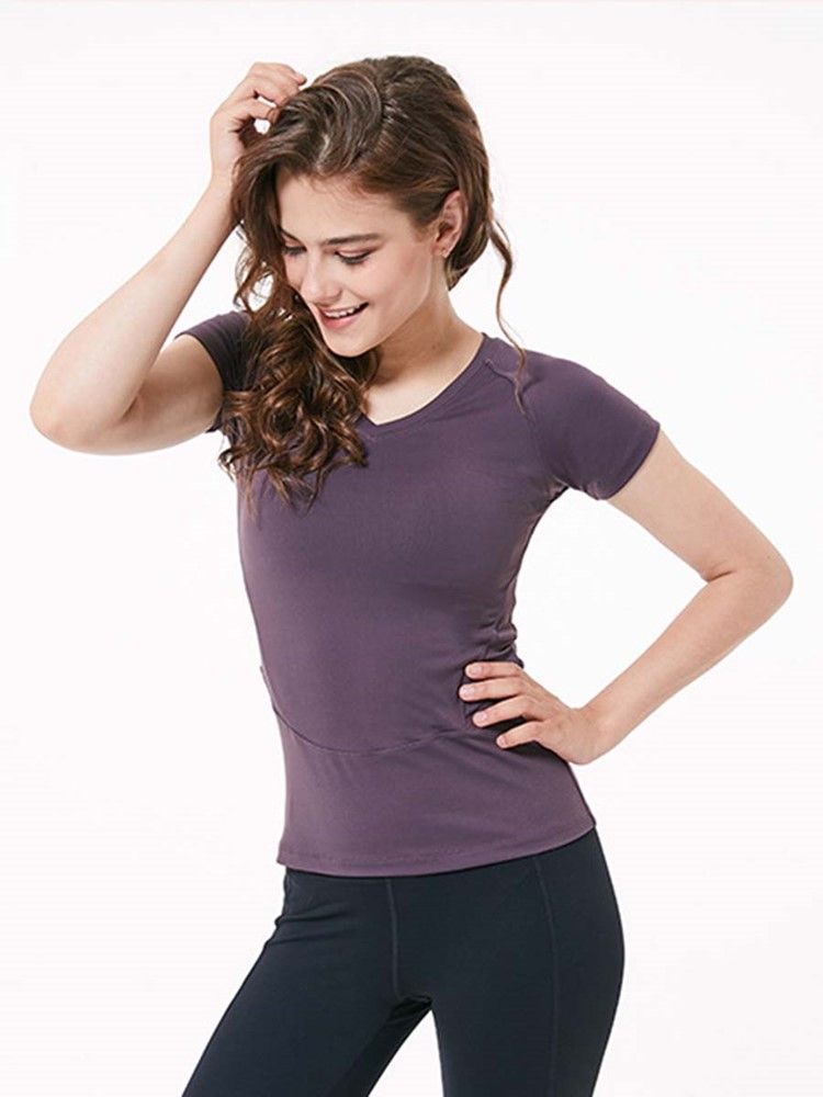 Nylon Quick Dry Solid Yoga Pullover T-skjorte For Kvinner