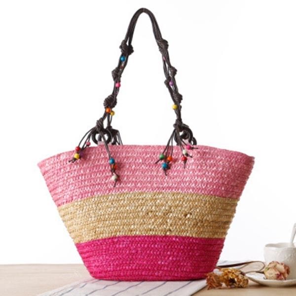 Bohemian Starfish Embroidery Straw Handbag