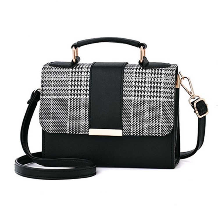 Color Block Pu Houndstooth Firkantet Stoffvesker