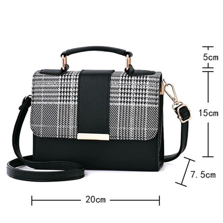 Color Block Pu Houndstooth Firkantet Stoffvesker