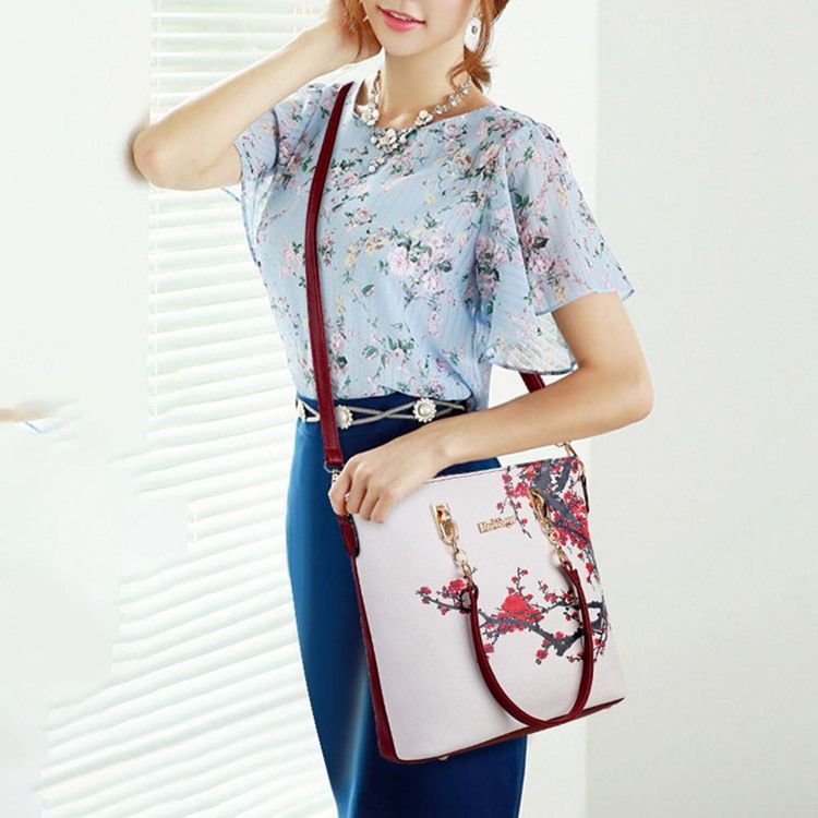 Floral Pu Print Bag Set