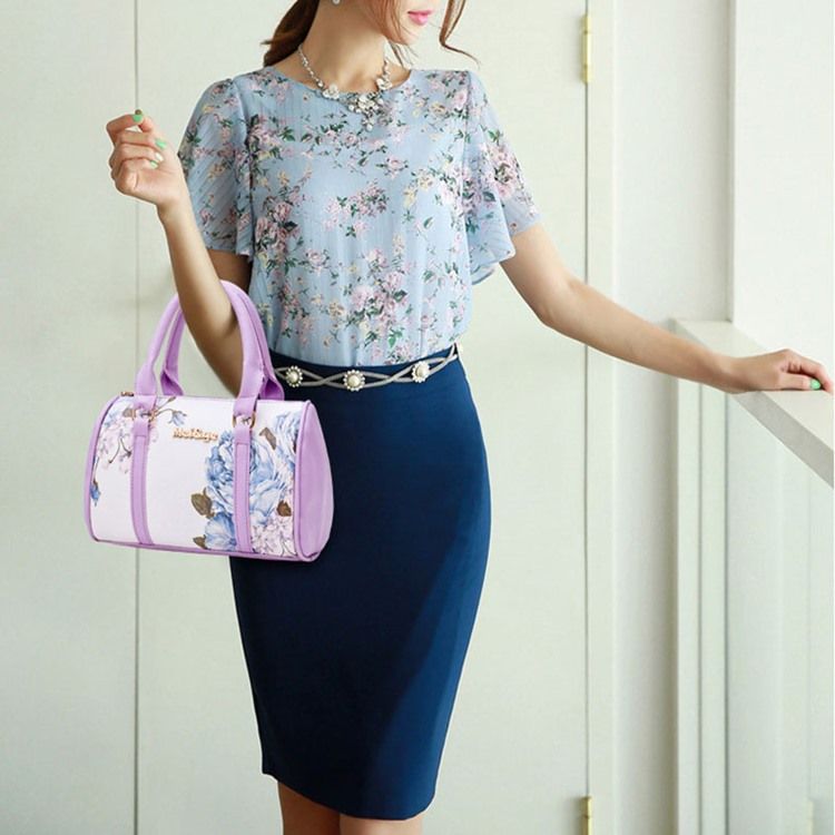 Floral Pu Print Bag Set