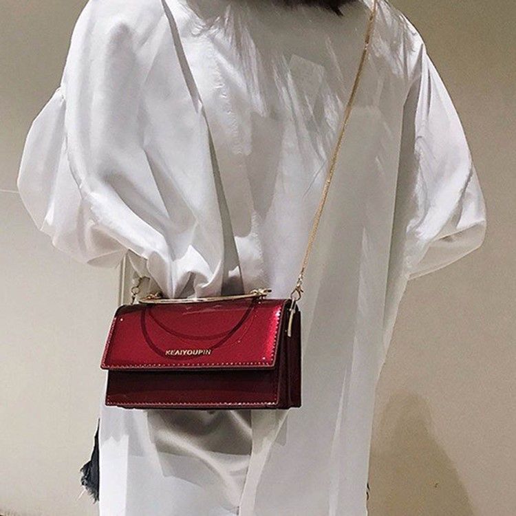 Pu Letter Chain Patent Leather Bag