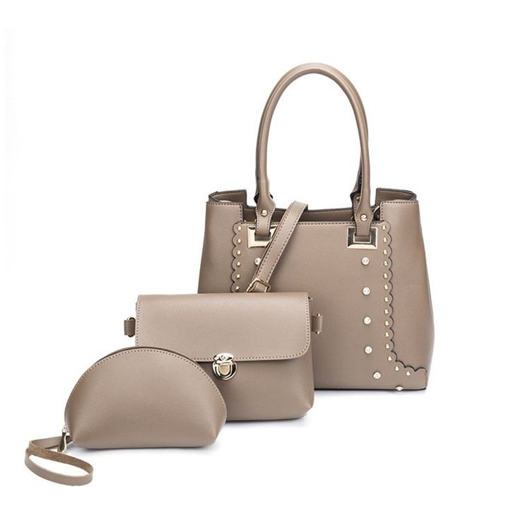 Pu Rivet Plain Rectangle Tote Bags Set