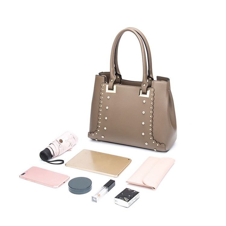 Pu Rivet Plain Rectangle Tote Bags Set