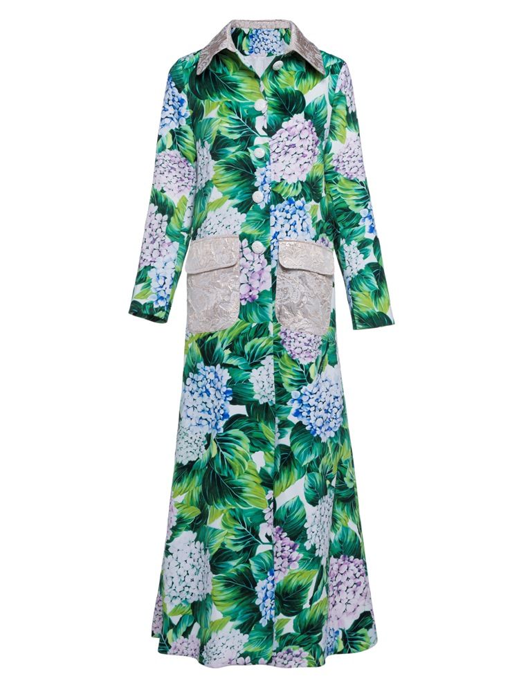 A-linje Polo Neck Plant Floral Coat For Kvinner