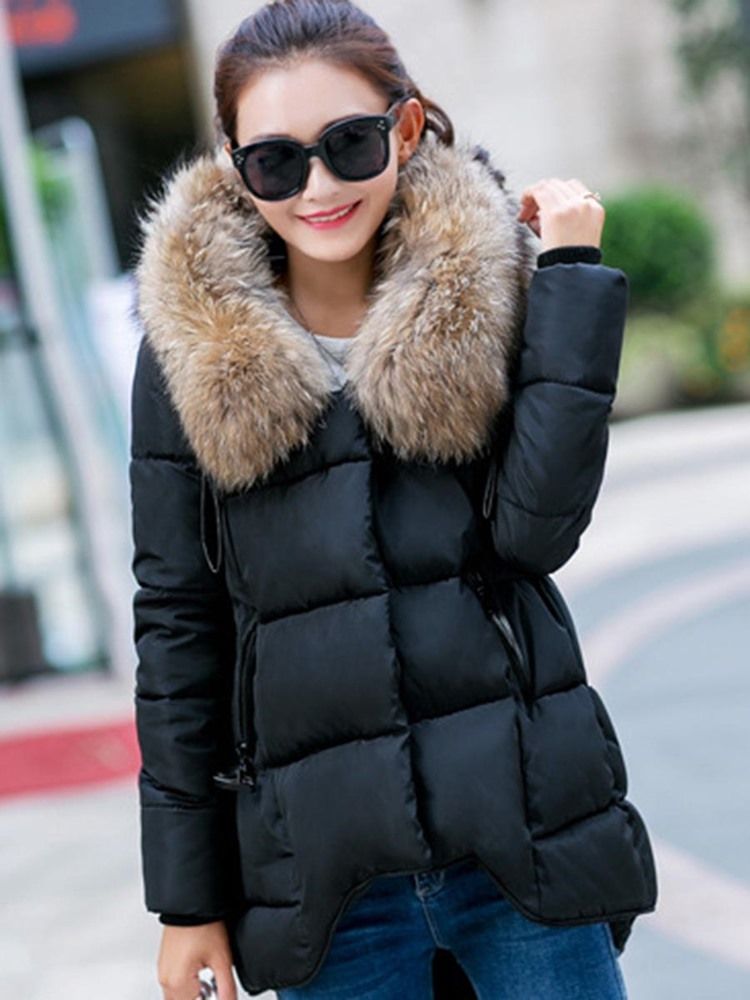 Faux Fur Collar Loose Cotton Coat For Kvinner