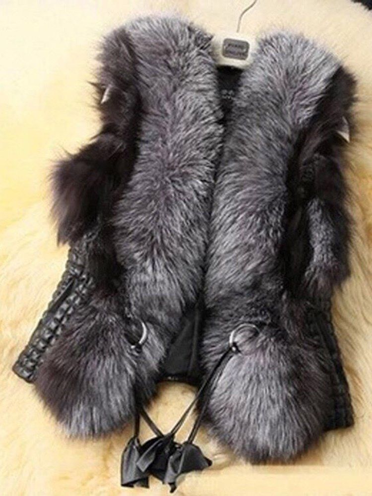 Kvinner I Type Patchwork Faux Fur Standard Coat