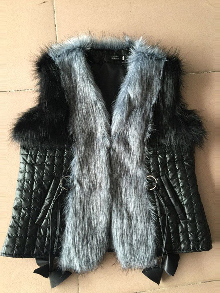 Kvinner I Type Patchwork Faux Fur Standard Coat