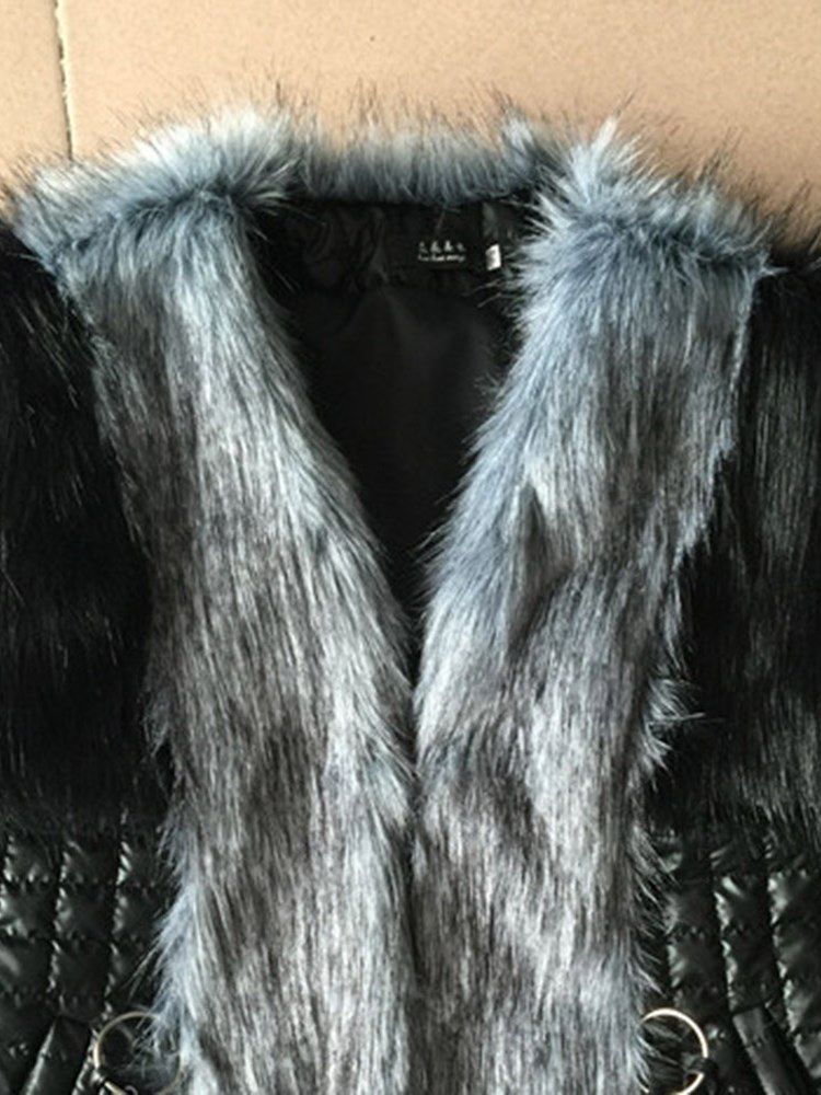 Kvinner I Type Patchwork Faux Fur Standard Coat