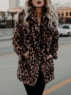 Kvinner Leopard Sexy Mid-lengde Print Lange Ermer Frakk