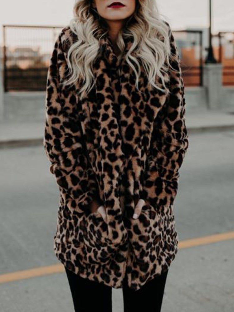 Kvinner Leopard Sexy Mid-lengde Print Lange Ermer Frakk