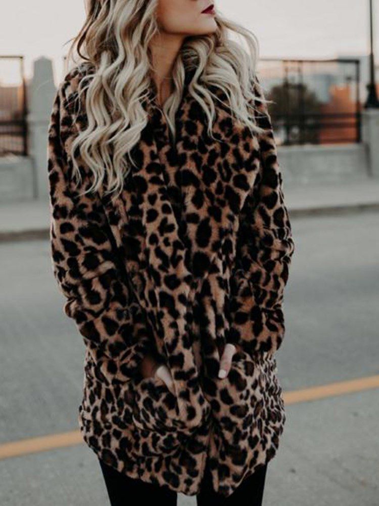 Kvinner Leopard Sexy Mid-lengde Print Lange Ermer Frakk