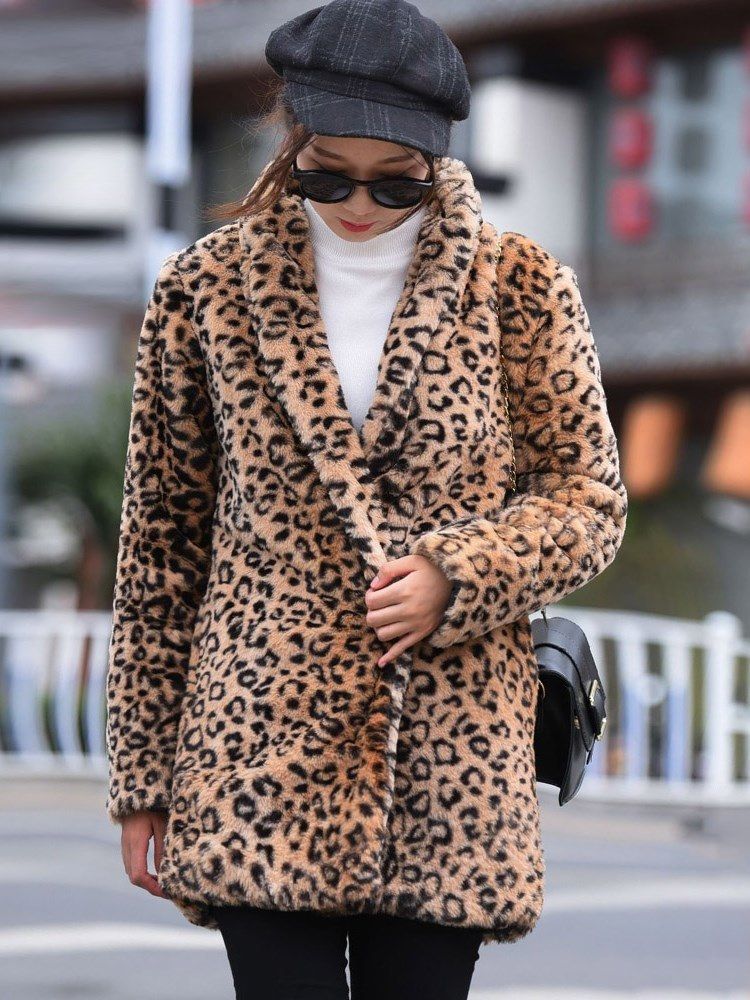 Kvinner Loose Leopard Sexy Langermet Frakk