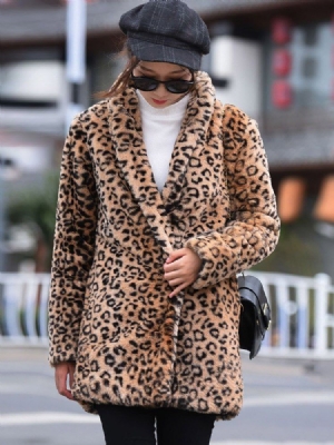 Kvinner Loose Leopard Sexy Langermet Frakk